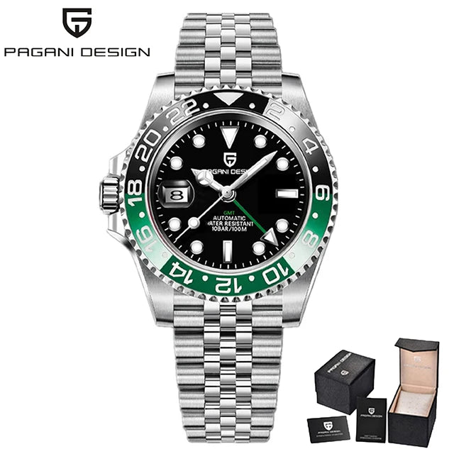 PAGANI DESIGN Gift Men's Watch GMT 40mm Mechanical Watch Top Brand Stainless Steel Waterproof Business Automatic Watches for Men