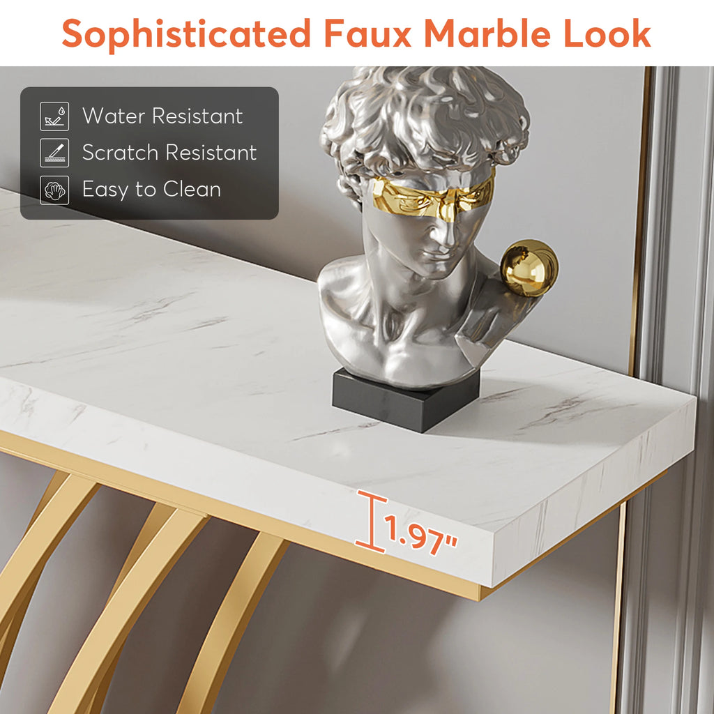 Tribesigns 59 inch Gold Console Table, Modern Entryway Table with Grid-Shaped Metal Base for Entrance, Hallway, Entryway