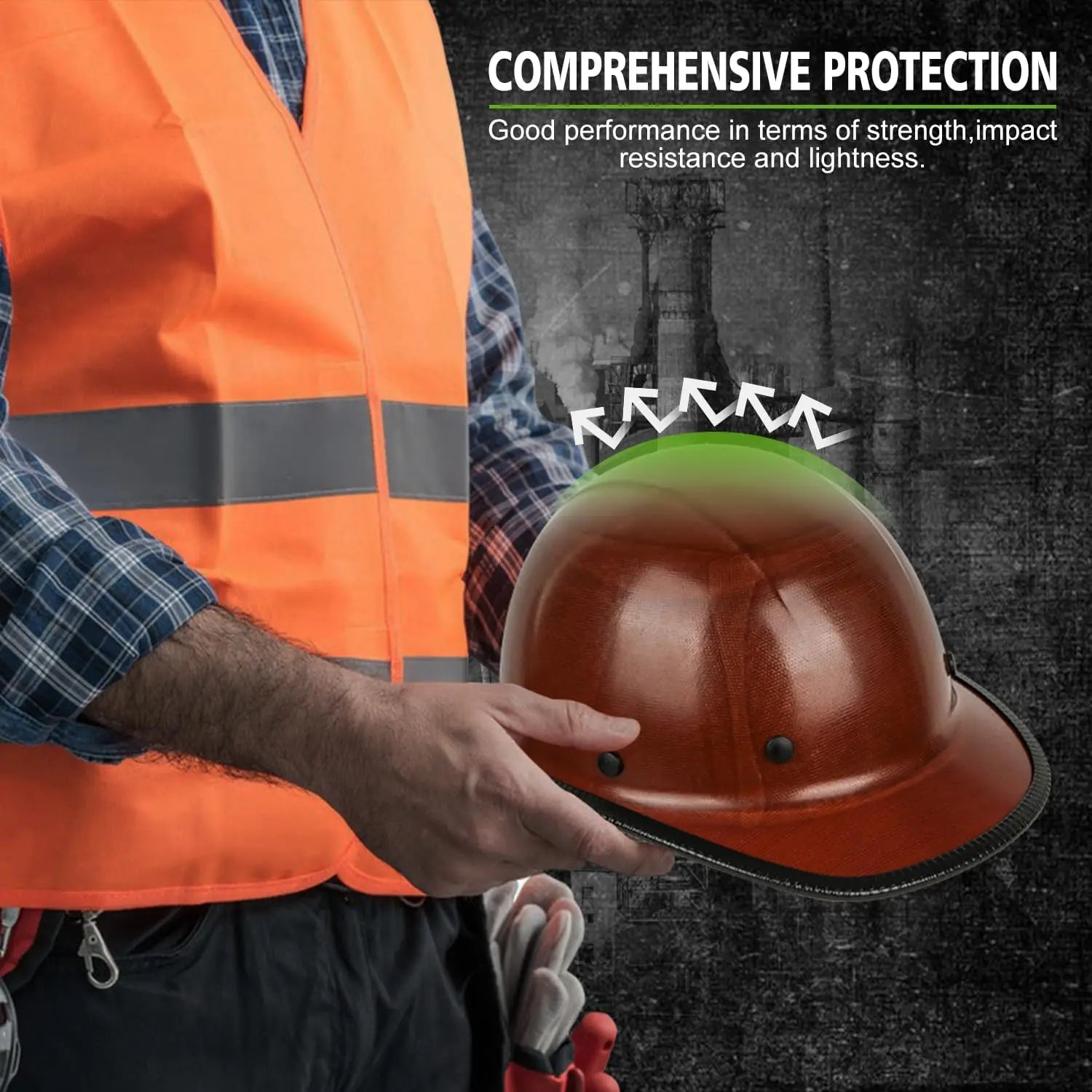 Fiberglass Full Brim Hard Hat, OSHA & ANSI Rated Safety Helmet with Brim Guard for Men