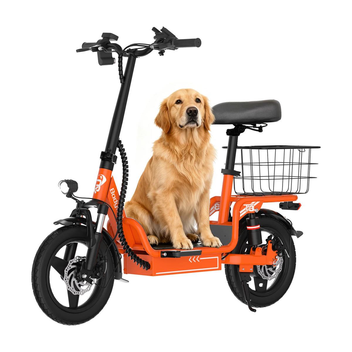 Bodywel T3 Electric Bike for Adults Electric Scooter with Seat, 14" Fat Tire E-bike, 500W 48V 9AH,Foldable ebike with Basket