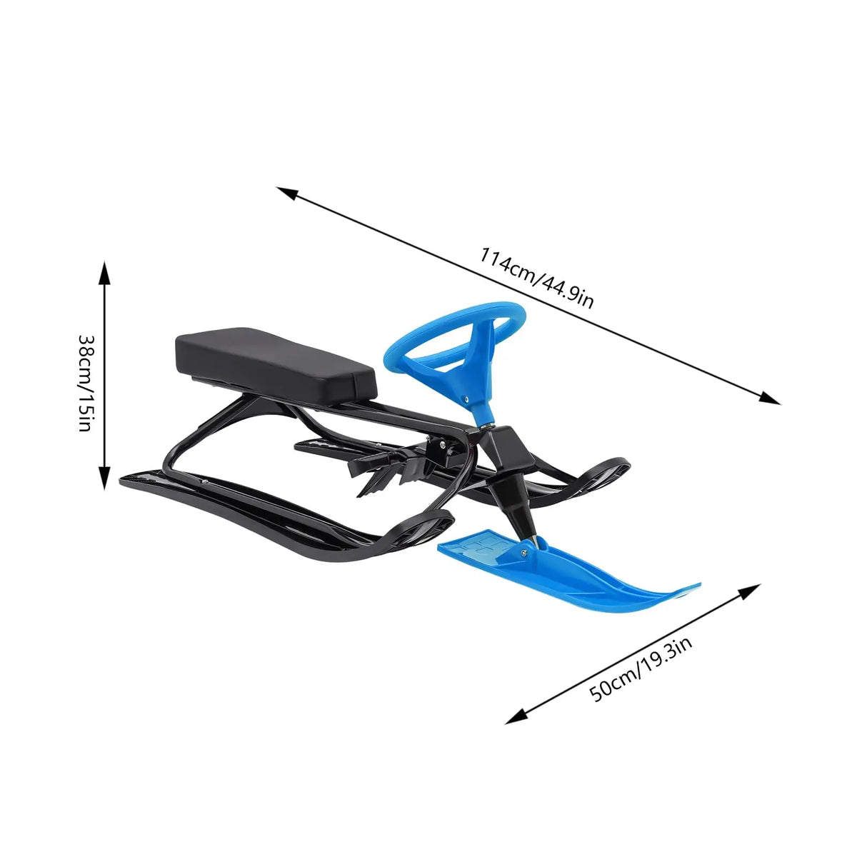 Snow Racer Sled, Ski Sled Slider Board with Steering Wheel, Soft and Large Pu Seat, Twin Brakes for Kids Aged 3-15 Years Old & a