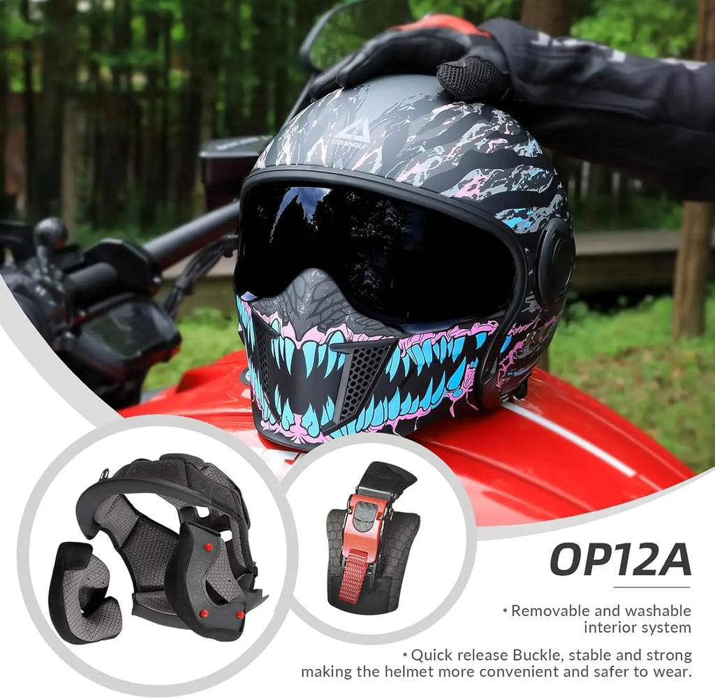 Full Face Motorcycle Helmets Off-Road Motocross Helmet for Men Women Dual Visor with Internal Tinted Sunshield Open Face 3/4 Adu