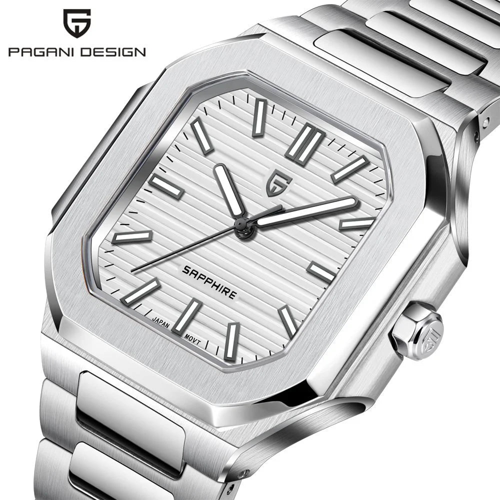 PAGANI DESIGN Top Brand Square Simple and stylish Sapphire crystal Luxury Quartz Watch Men Stainless steel Watches for Men Gift