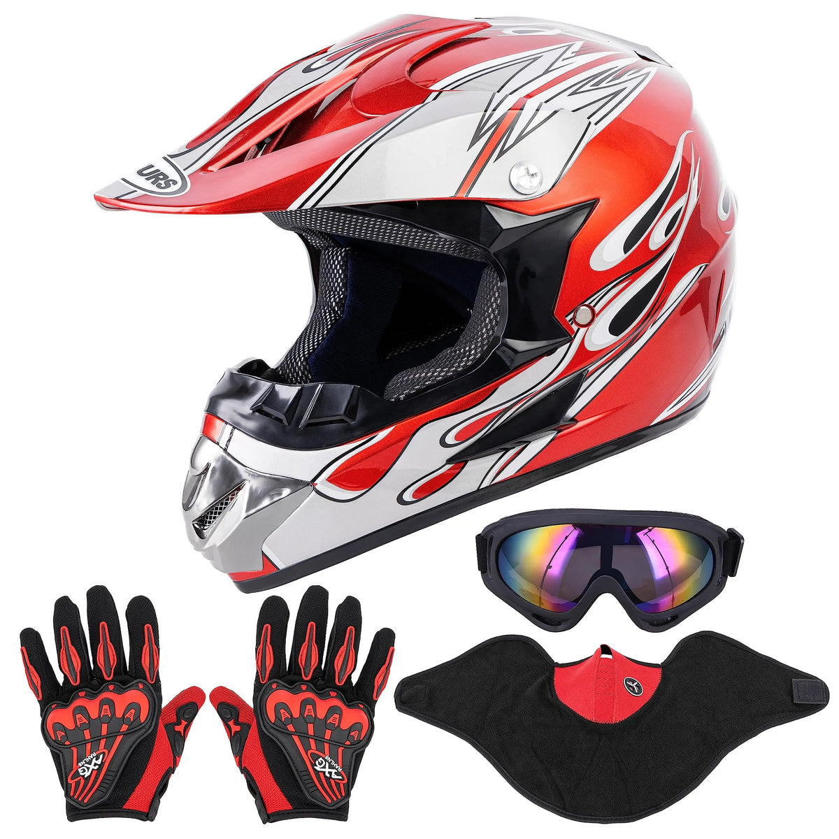 Motocross Full Face Helmet Adult Dirt Bike UTV Off-Road Helmet Goggles Gloves and Face Mask Matte Black Motorcycle Accessories