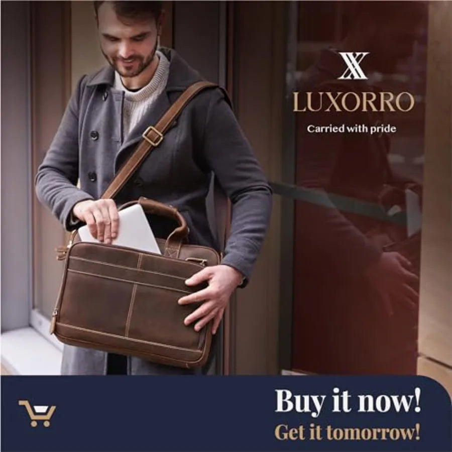 Full-Grain Leather Briefcase for Men - Laptop Bag with Leather Computer Compartment in Brown Durable and Stylish Design for Pro