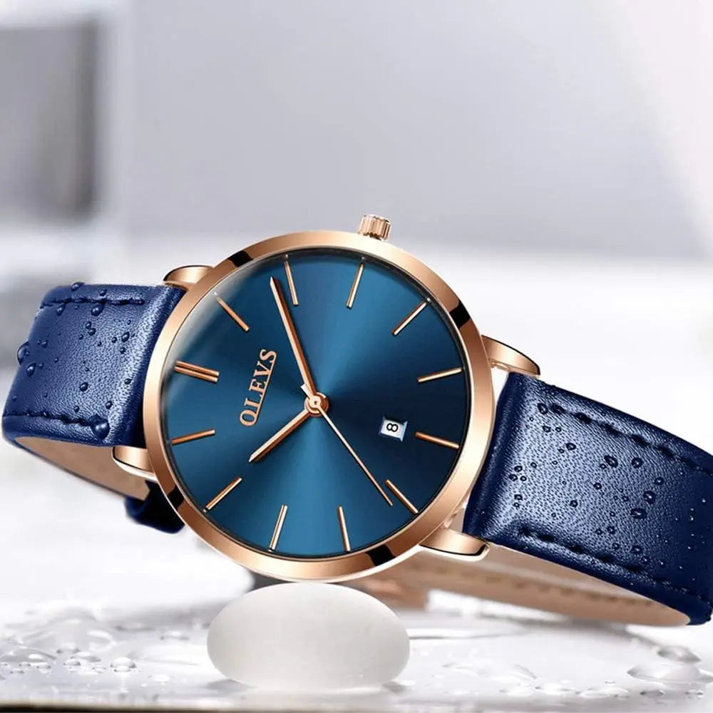 OLEVS Women's Watches or Ladies emale Wrist Watch Leather Band Waterproo Thin Minimalist Casual Simple DrQuartz Ang with Date Ca