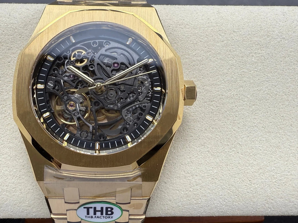 New Luxury Super Quality Mechanical Watch 41mm THB Factory 3132 Movement 15407 Gold Skeleton Watch