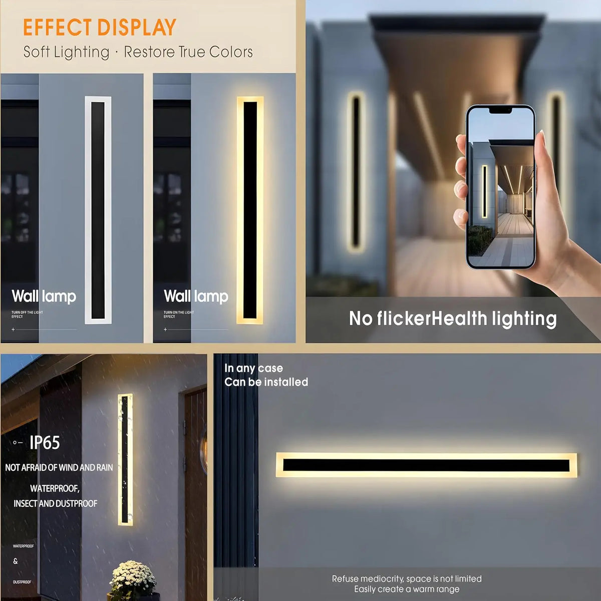 2-Pack 39-Inch LED Wall Light, Waterproof IP65 Warm White, Modern Outdoor Lighting Fixture
