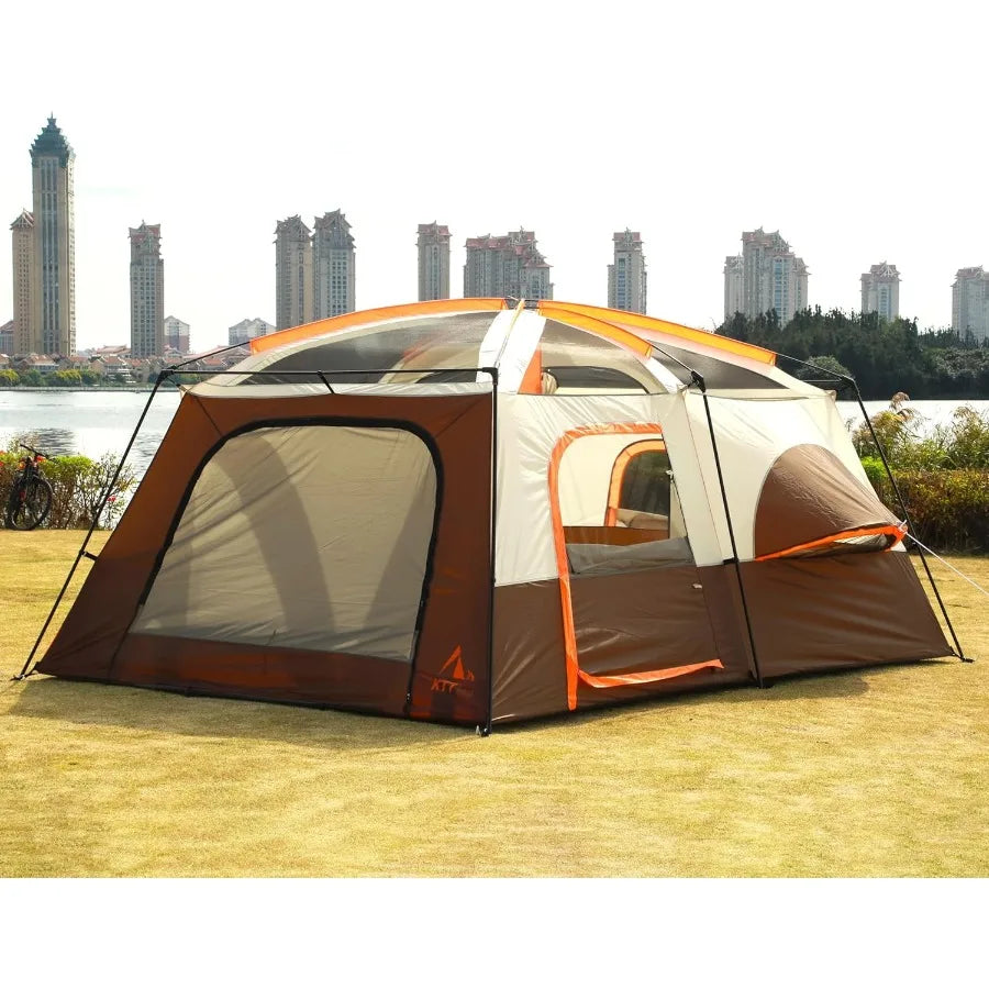 Extra Large Tent 6101214 Person StyleB Family Cabin Tents with 2 Rooms 3 Doors and 3 Windows Featuring Mesh Panels Straight Wal