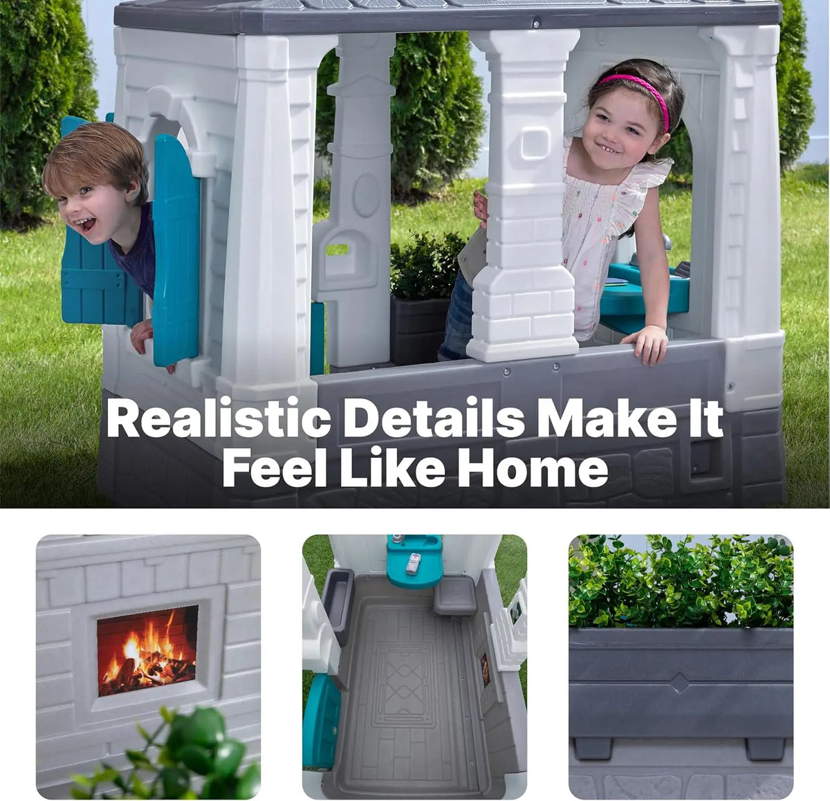 Neat & Tidy Cottage Kids Playhouse, Indoor/Outdoor Playset, Interactive Play with Sounds, Made of Durable Plastic, for Toddlers