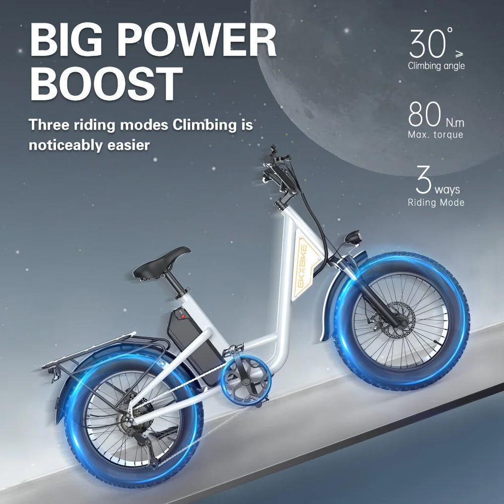 EKX L1 Adult Electric Bike 1000W Motor（1400W peak）34MPH, 48V 15.6Ah Removable Battery With 20''4.0 Fat Tire 7 Speed Urban Ebike