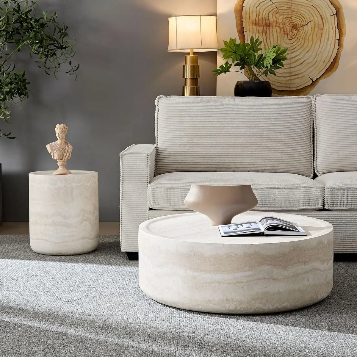 Round Coffee Table Set of 2,Marble Grain Circke NestingTable Set for Living Room, Bedroom, Apartment, Office No, Customized