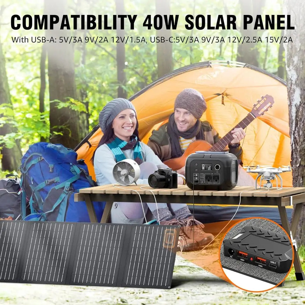 r Powered Generator 300W Peak/70400mAh, 260Wh Portable Power Station with Panels 40W Included, r Generator with AC Outlet 110V o