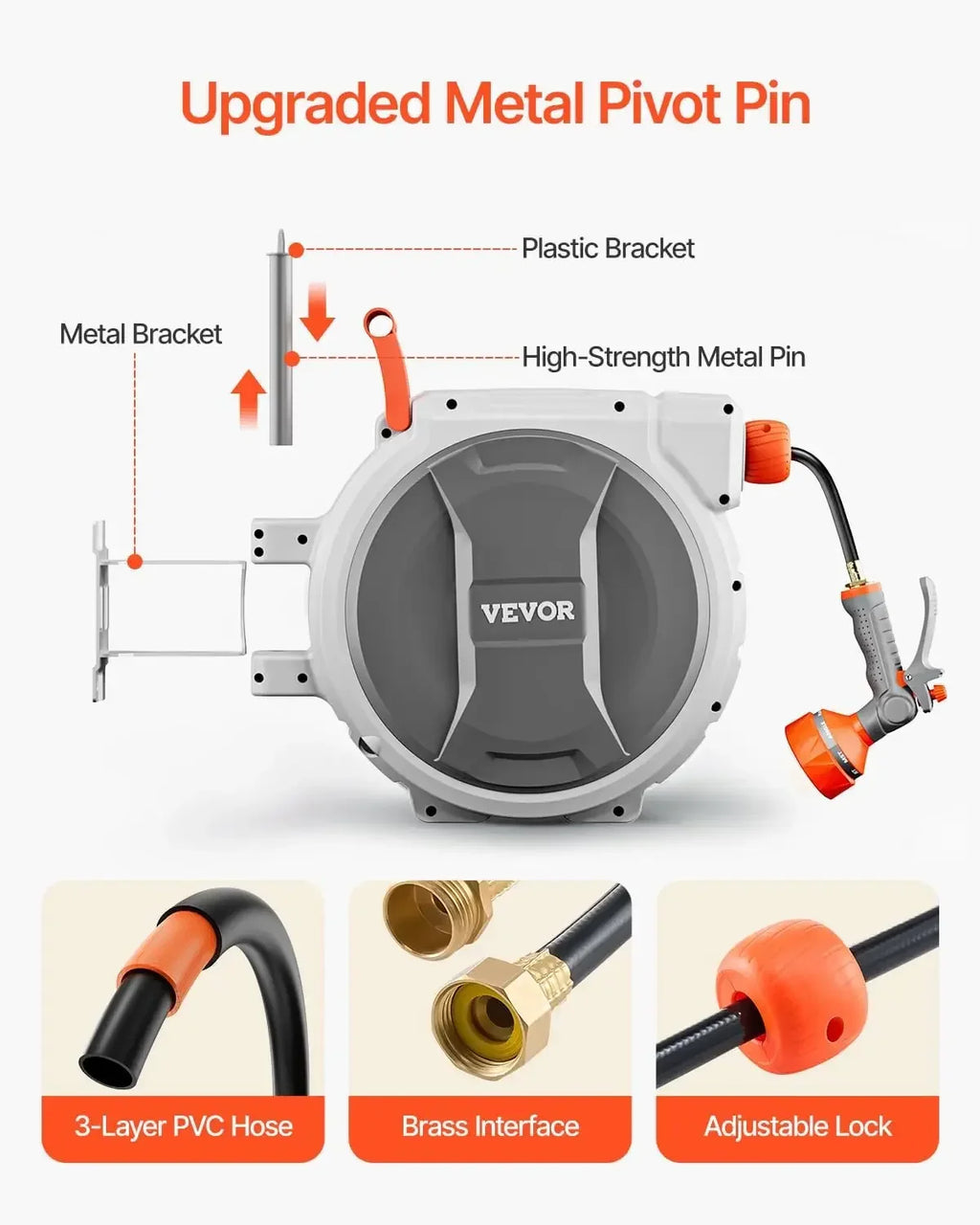 Retractable Garden Hose Reel, 5/8 Inch x 100 ft Wall Mounted Hose Reel, Heavy Duty Garden Hose Reel with 9 Patterns Nozzle