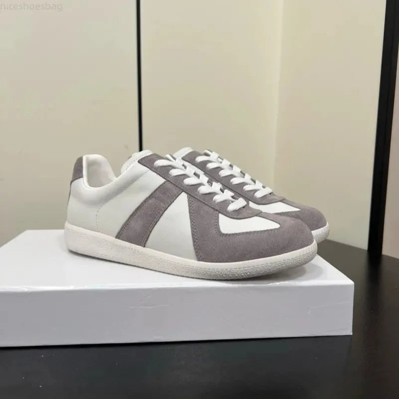New Cowhide Retro German Training Shoes Men Women White Sneakers Genuine Leather Soft Couple Breathable Durable Athletic Fashion