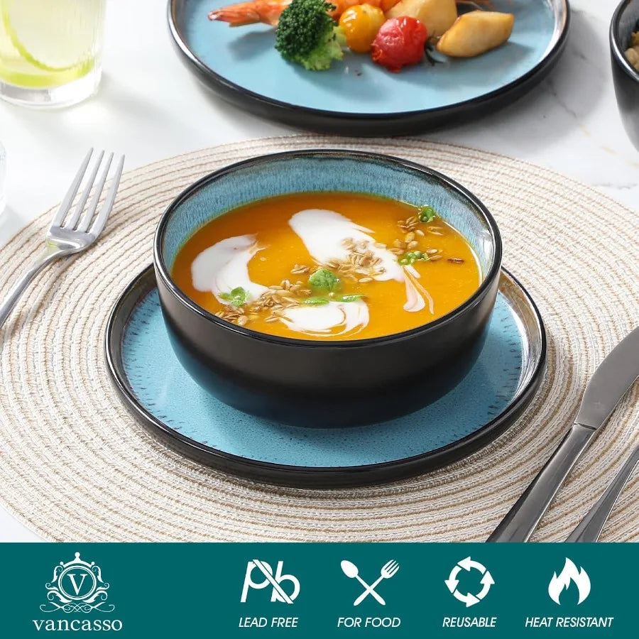 Plates and Bowls Sets 18 Pieces Stoneware Dinnerware Sets for 6 Kitchen Dish Set Mircowave and Dishwasher Safe Dinner Set Ceram