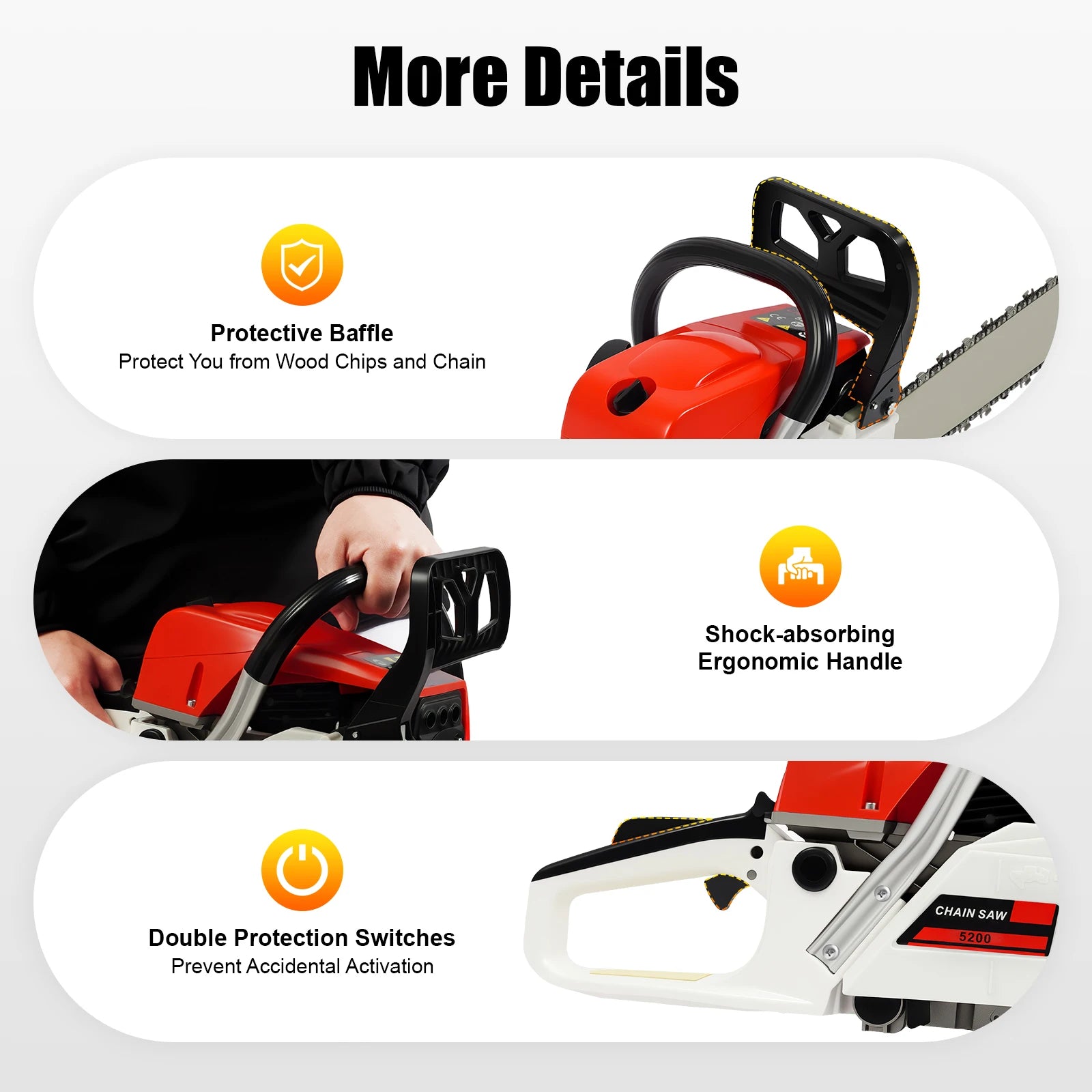 Professional 52cc Gas Chainsaw,2.0KW 7500rpm Power Beast,Ergo Grip & Safety Lock,Professional Wood Cutting Tool,Easy-Start Craft