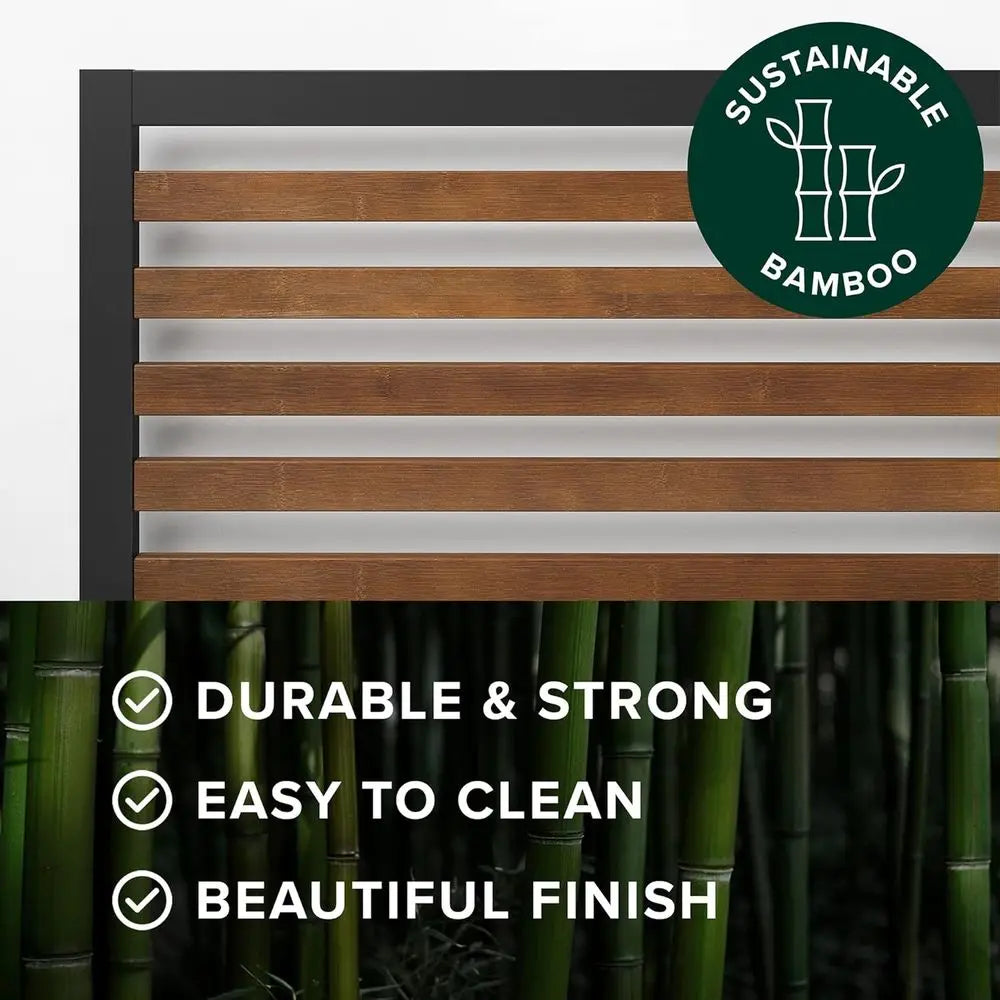 Bamboo and Metal King Size Platform Bed Frame with Headboard, No Box Spring Needed, Easy Assembly, Brown
