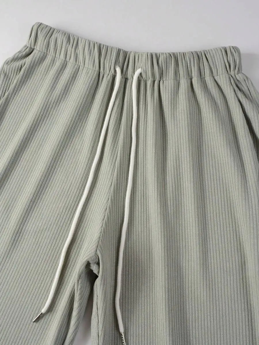 Men's Ribbed Sleeveless Top and Wide-Leg Drawstring Pants Set