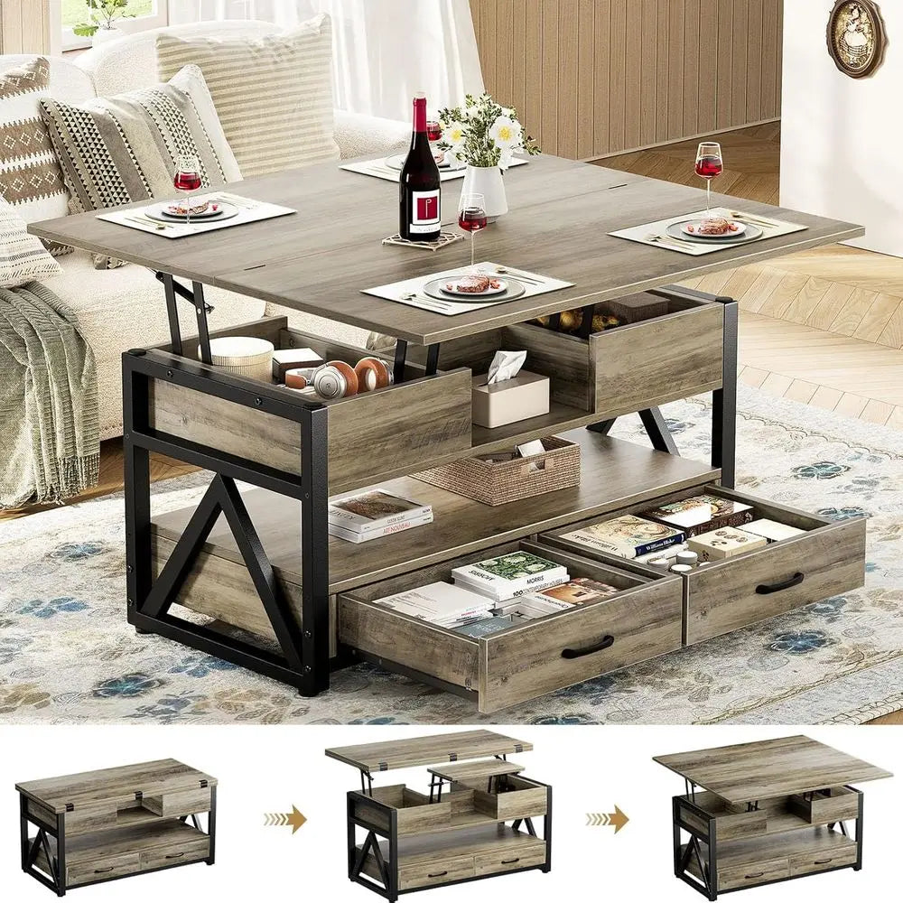 40" Lit Top Coee Table,4 in 1 Multi-unction Lit Coee Tables with Storage Ders and Hidden Comparen,armhouse Coee Table with Litin