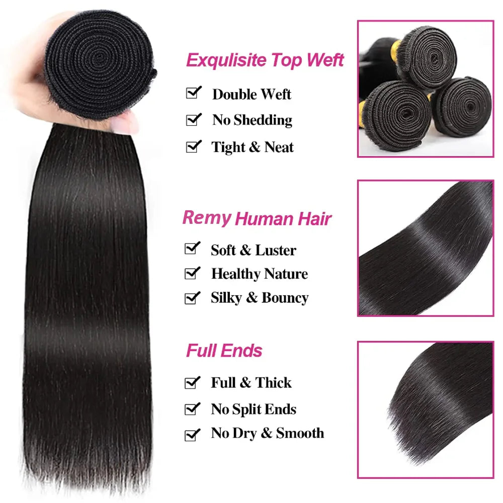 Remy Human Hair 30 40 Inch Raw Virgin Unprocessed Extensions Bone Straight Human Hair 1 3 4 Pcs Bundles Double Weft For Women