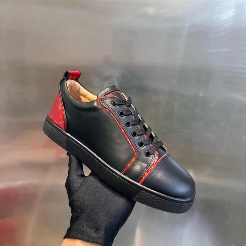 Men Real Leather Casual Shoes Fashion Red Sole Top Layer Cowhide British Style Comfortable Breathable Versatile Lace Up Loafers