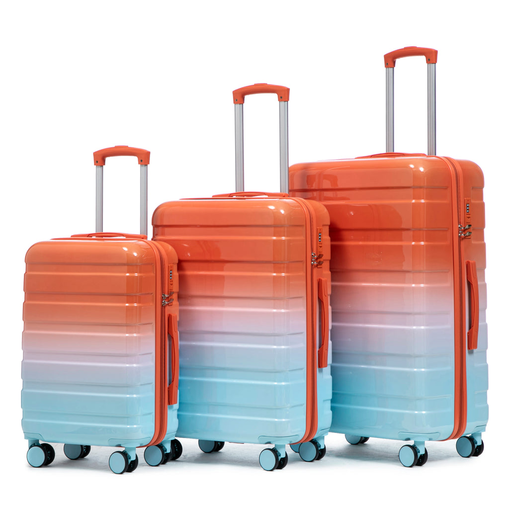 3-Piece Waterproof PC Spinner Luggage Set – 20/24/28" Carry-On Suitcase with Combination Lock Gradient Design Yellow+Green