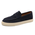 Men's Genuine Suede Moccasins: Black Round Toe, Decorative Flap, Stitching Accents, Brown Lining & Plush Comfort Fit