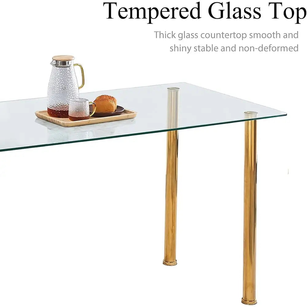 Gold 5-Piece Glass Dining Set or 4-Seat Kitchen Table with Leather Chairs, Ideal for Small Spaces