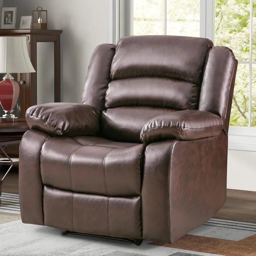 Recliner Chair, Breathable PU Leather Reclining Chair, Extra Wide Manual Recliners with Overstuffed Arm and Back, Customized