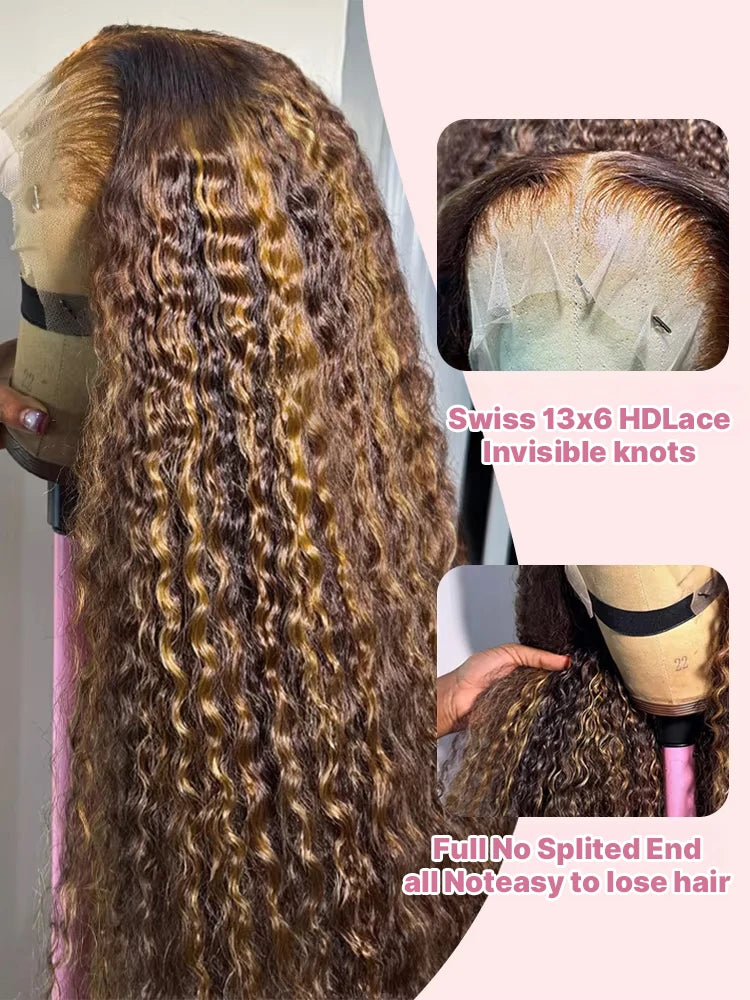 40 42 Inch Curly Highlight Wig Human Hair Colored 13x6 HD Deep Wave Frontal Wig 250% Honey Blond 13x4 Lace Front Wigs For Women