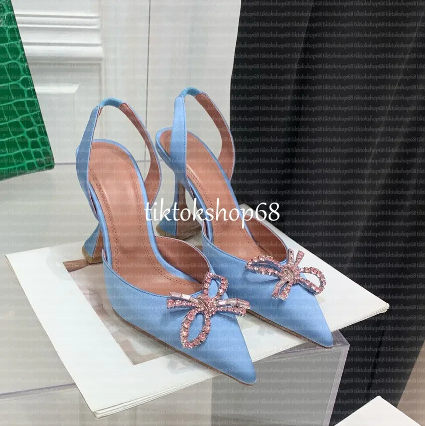 Amina muadii heels designer sandals womens wedding dress shoes satin pointed slingbacks bowtie pumps crystal sunflower flower hi