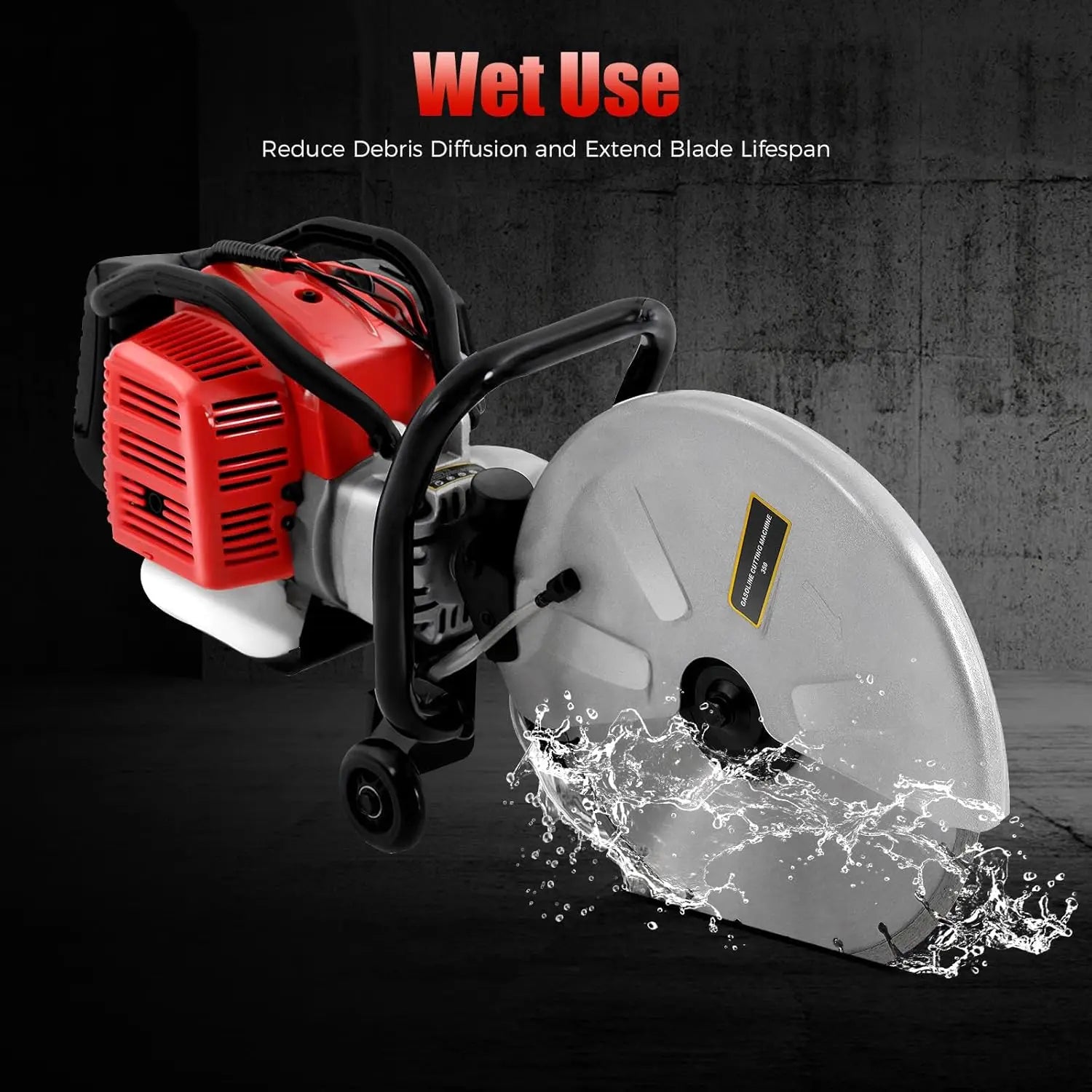 52CC 2-Stroke Gas Concrete Cut Off Saw 1400W Wet Dry Cutting Power Tool High Speed 1800RPM Ergonomic Design