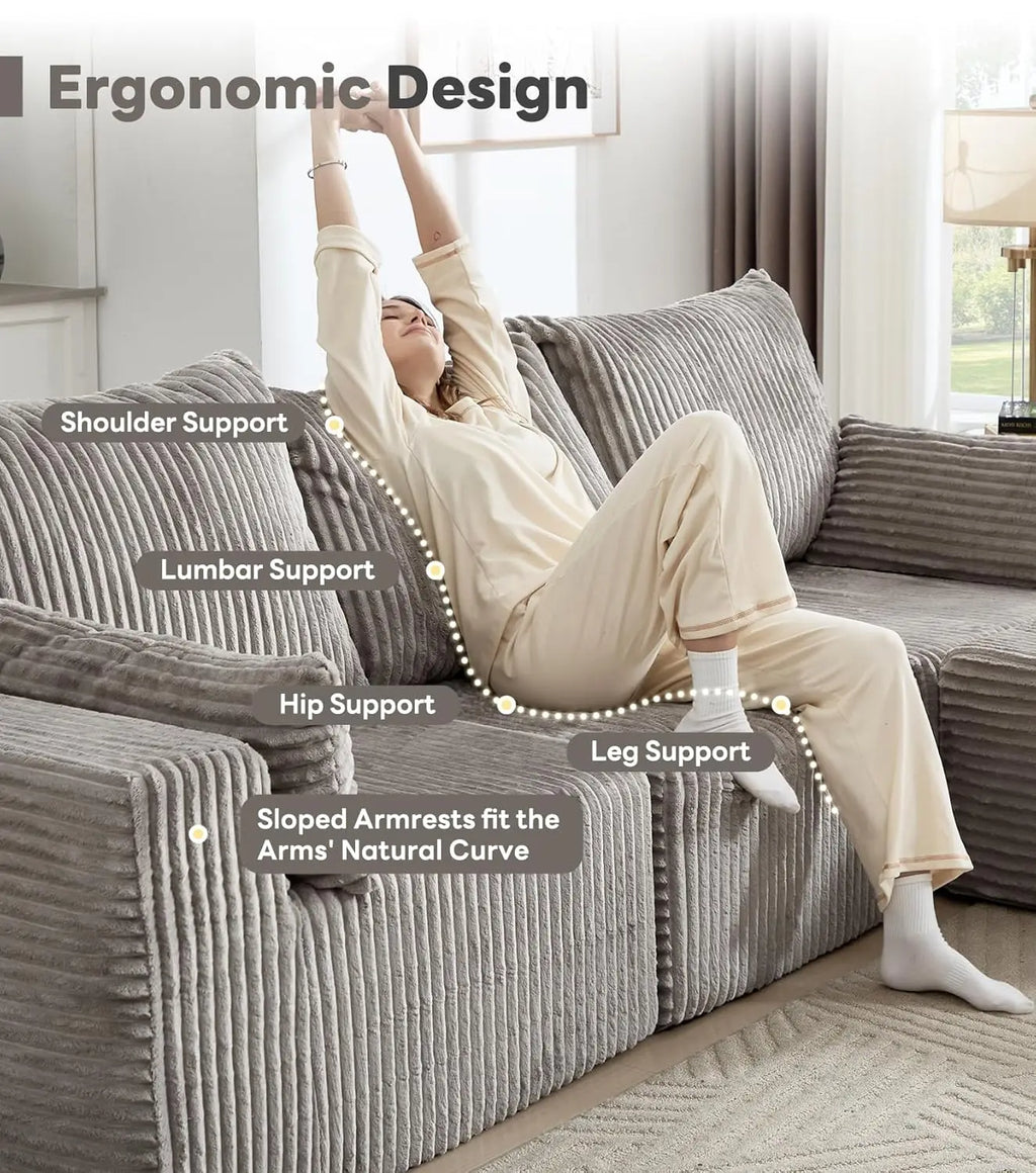 Modular Sectional Cloud Sofa Comfy Boneless Angled Armrest Wide Deep Seat Living Room Grey High Density Oversized, Customized