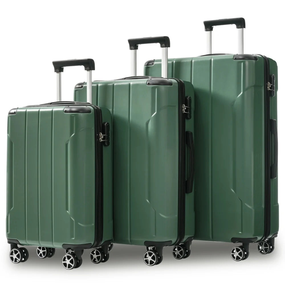 3pcs ABS Hard Shell Luggage Set 20/24/28 Inch Lightweight Durable Suitcase Double 360° Spinner Wheels Travel Trolley in Black