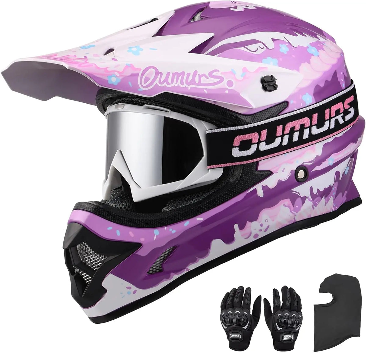 Adult ATV Dirt Bike Helmet with Goggles Gloves Mask Adjustable Sun Visor Motorcycle Adults Helmet Off-Road Motocross Downhill Mo