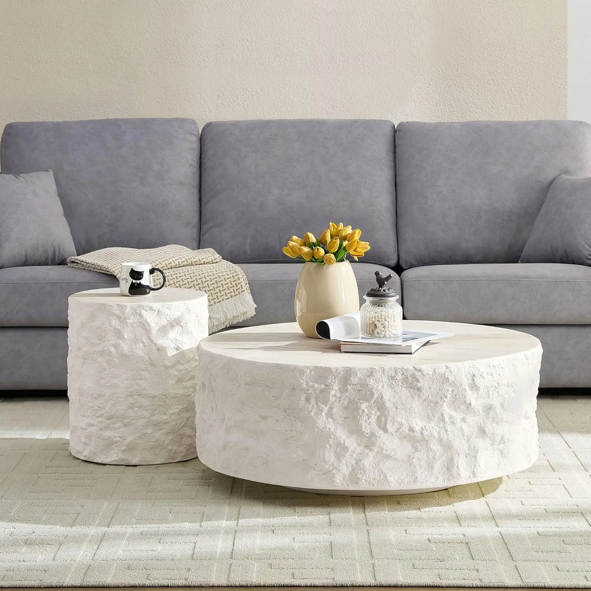 Round Coffee Table Set of 2,Marble Grain Circke NestingTable Set for Living Room, Bedroom, Apartment, Office No, Customized