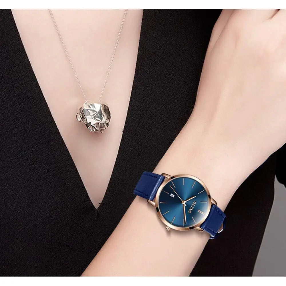 OLEVS Women's Watches or Ladies emale Wrist Watch Leather Band Waterproo Thin Minimalist Casual Simple DrQuartz Ang with Date Ca