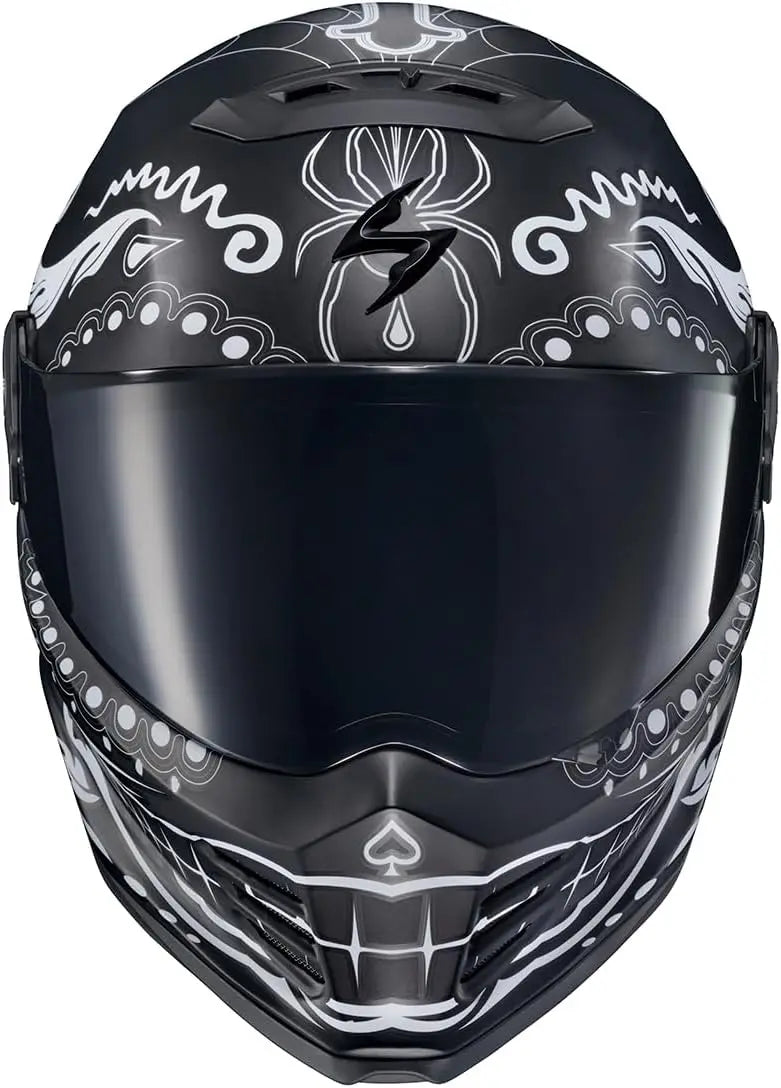 Covert FX Full Face Adult Motorcycle Helmet Street Fighter Style-Bluetooth Ready Speaker Pockets DOT ECE El Malo (White/Matte Bl