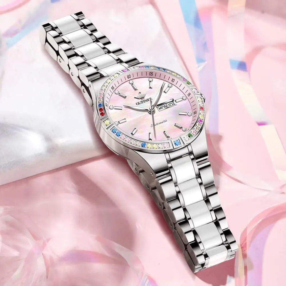 OUPINKE Automatic Watches or Women Diamond Luxury DrSel Winding StainlSteel Sapphire Crystal Ceic Ladies Watches