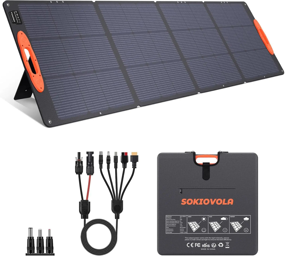 220W Portable Solar Panel, IP68 Waterproof Foldable for Power Stations, 25% High Efficiency Outdoor Camping RV Trip