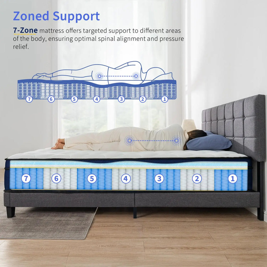 12" Plush Hybrid Mattress Pillow Top Memory Foam Pocket Spring Breathable Pressure Relief Bed in Box, Customized
