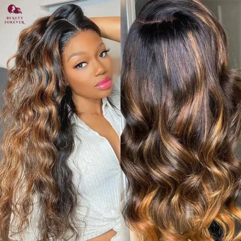 Beauty Forever Bye Bye Knots Colored Glueless Human Hair Wig #FB30 Balayage Brown Color Lace Front Human Hair Wig 180%