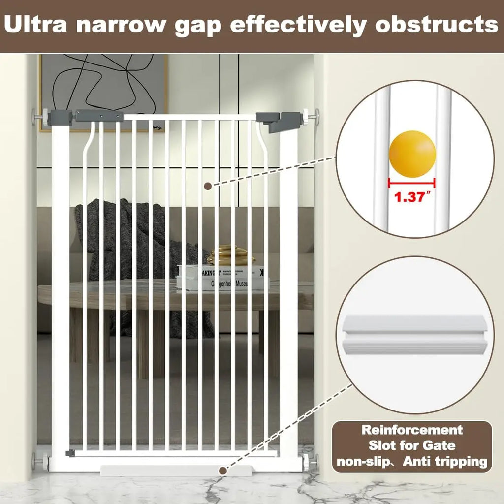 41" Extra Tall Cat Gate for Doorway, Pressure Mounted Metal Pet Baby Safe Fence with Expansion Kit, No Drilling White
