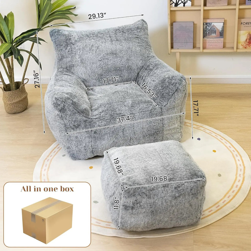 Limited-time offerBean Bag Chair with Ottoman, Armrest Bean Bag Chairs with Filler, Ultra Soft Fluffy Faux Fur Bean Bag Chair wi