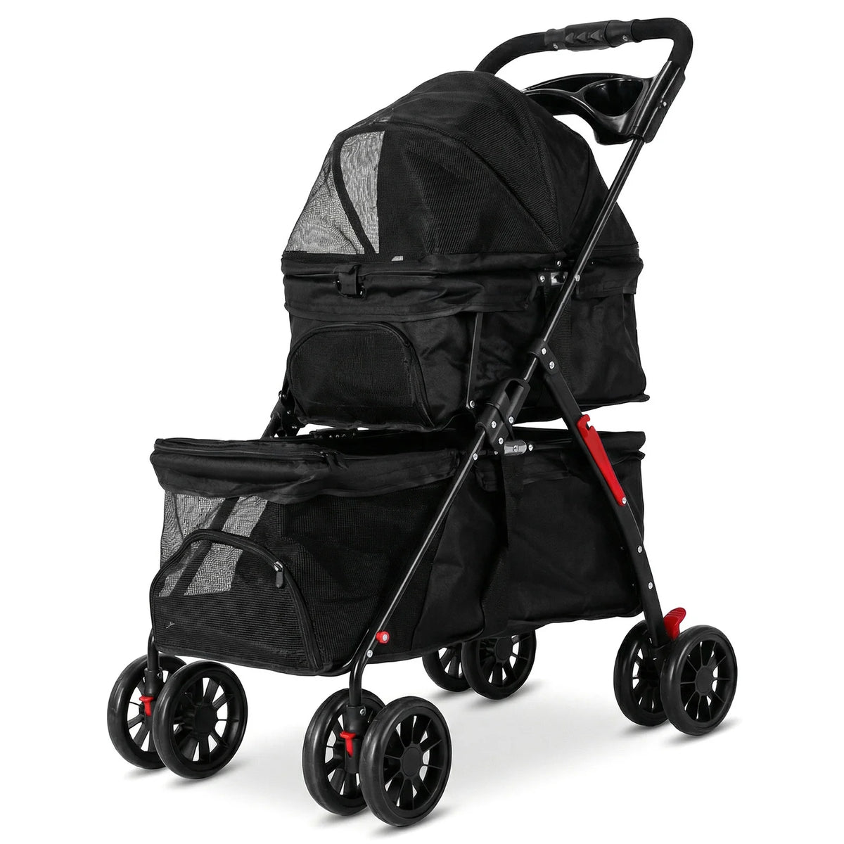 Cat Stroller for Dogs and Cats Foldable Cat Carrier with Safety Belts Cup Holder & Lockable Wheels for Daily Walks & Outdoor Use