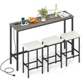 4-Piece Counter Height Bar Set with Outlet, 60 Dining Table & 3 Padded Stools, Kitchen Island Table with Upholstered Chairs for