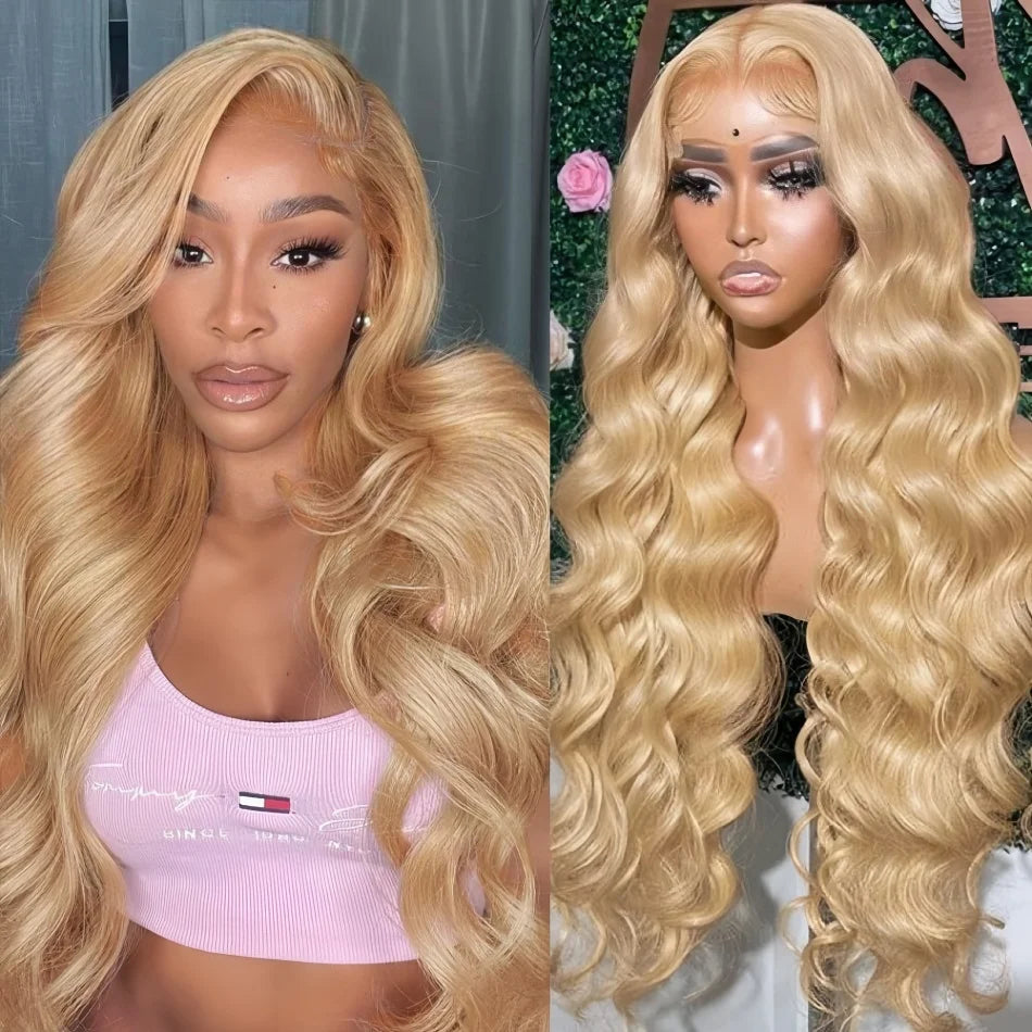 Honey Blonde 13X6 Hd Lace Frontal Wigs Body Wave Human Hair Wigs 250 Density Preplucked Brazilian Hair 27 Colored Lace Front Wig