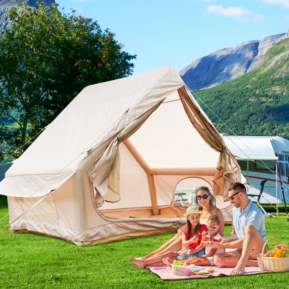 Inflatable Tent With Pump,4-6 Person Glamping Tent:Easy Setup 4-Season Waterproof,12 Mesh Windows