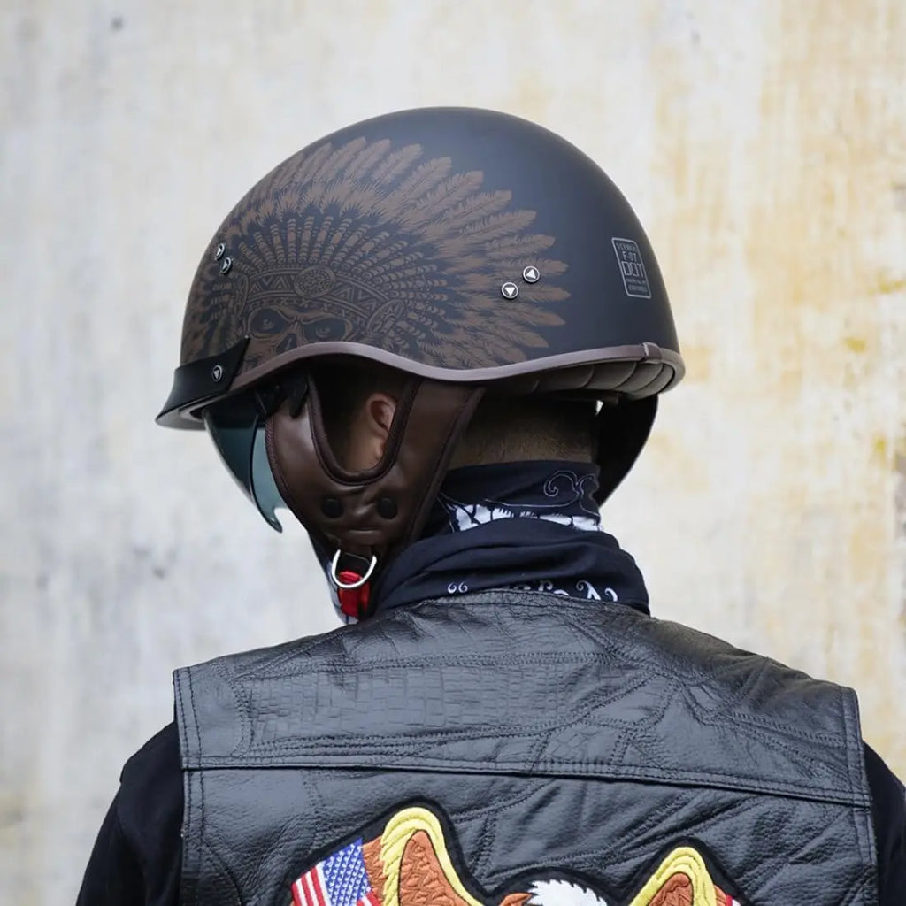 Half Helmet Motorcycle DOT Approved Open Face Helmet with Sun Visor and Quick Release Buckle for Adults Men and Women